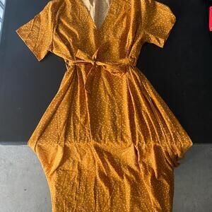 Chic Mustard Polka Dot Wrap Dress